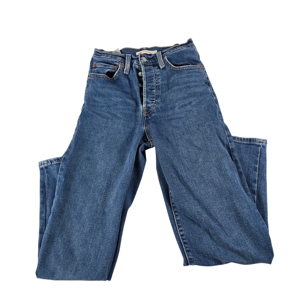 Levis Ribcage Straight Ankle Jeans Womens 25 Blue Denim High Rise Button Fly